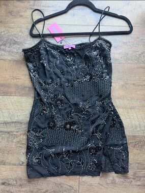 Edikted Black Beaded Sequin Sheer Slip Dress